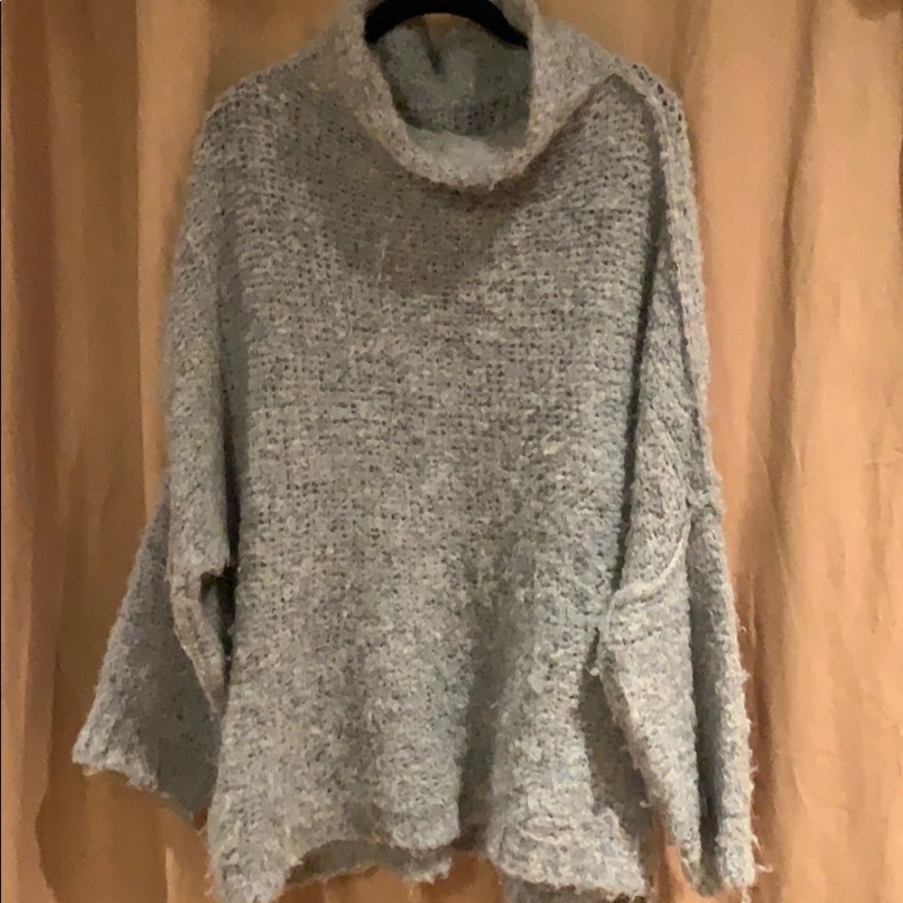 Uber fuzzy gray wool poncho sweater